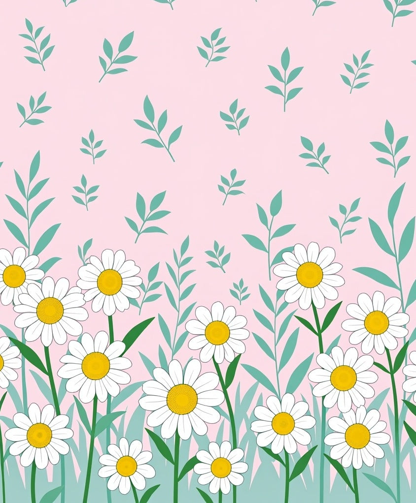 Daisies with Green Leaves Pattern Rug