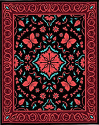 Rich Red Coral Floral Scroll Pattern Rug