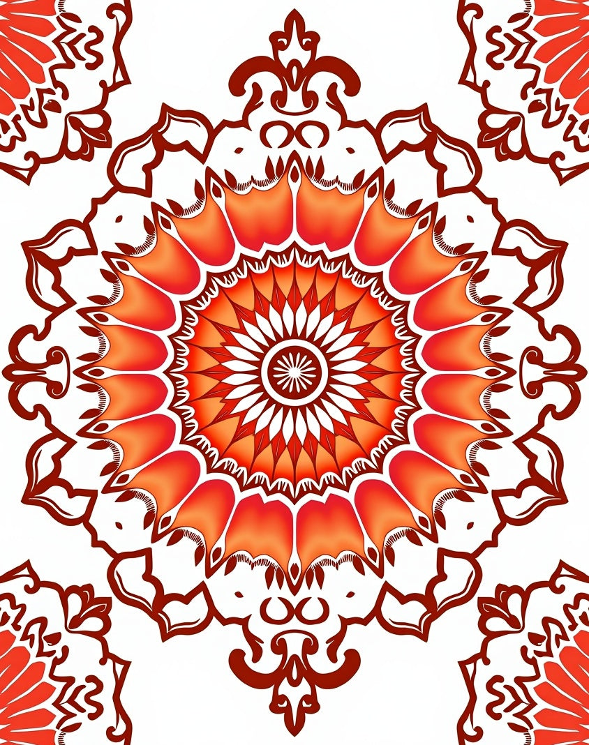 Vibrant Orange Mandala Inspired Pattern Rug