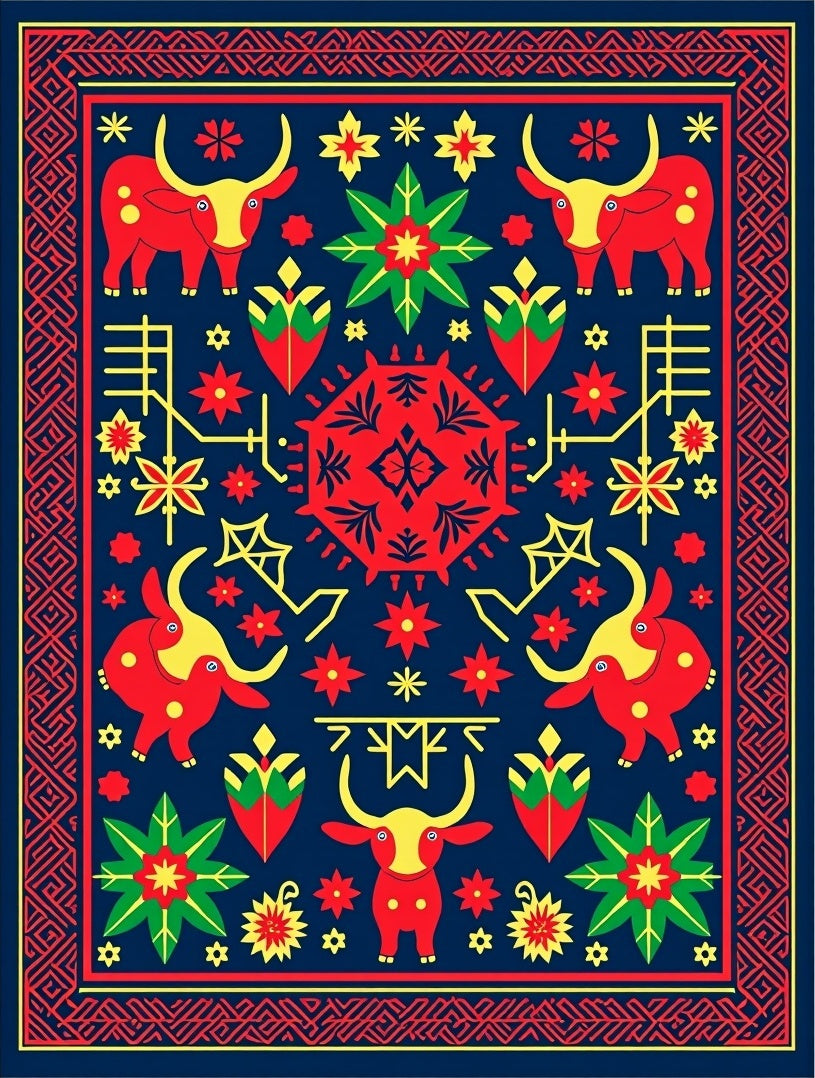 Crimson Bull Floral Geometric Medley Rug