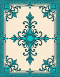 Teal Ornate Floral Border Rug