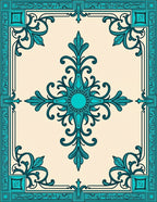 Teal Ornate Floral Border Rug