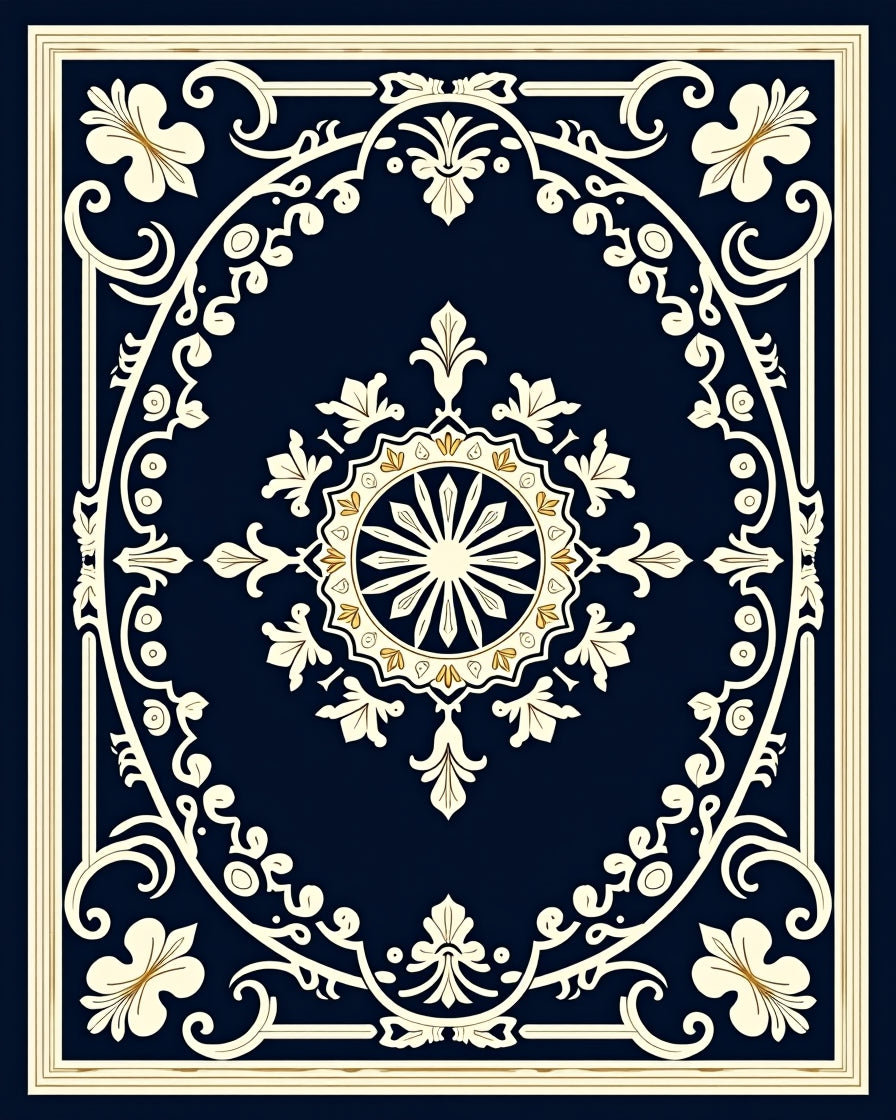 Ornate Floral and Geometric Scrollwork Design Rug