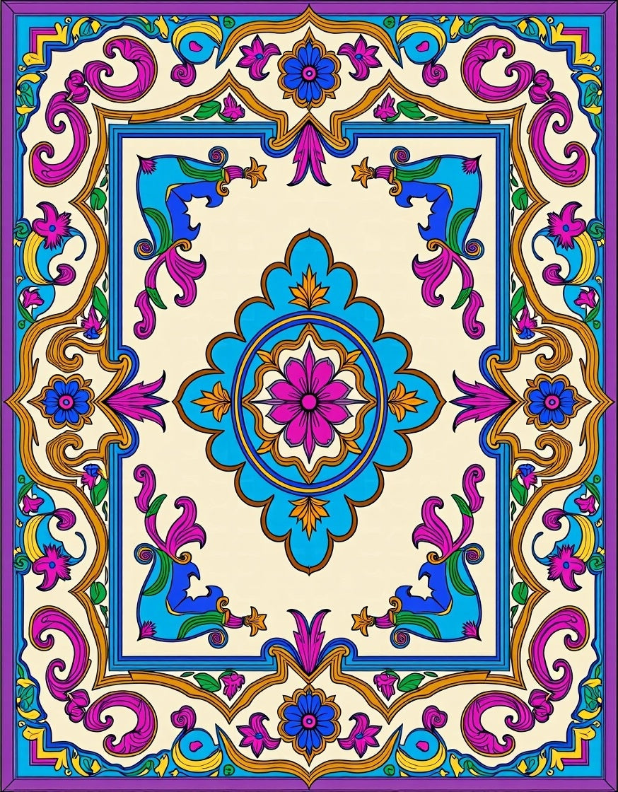 Vibrant Floral Medallion Style Rug