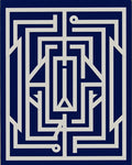Geometric Maze White Blue Pattern Rug