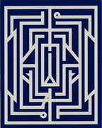 Geometric Maze White Blue Pattern Rug