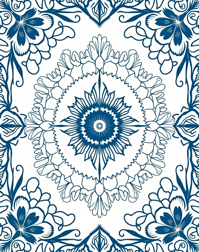 Intricate Blue Floral Mandala Design Rug