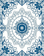 Intricate Blue Floral Mandala Design Rug
