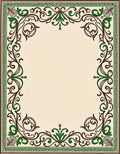 Elegant Floral Scrollwork Brown and Green Design Rug