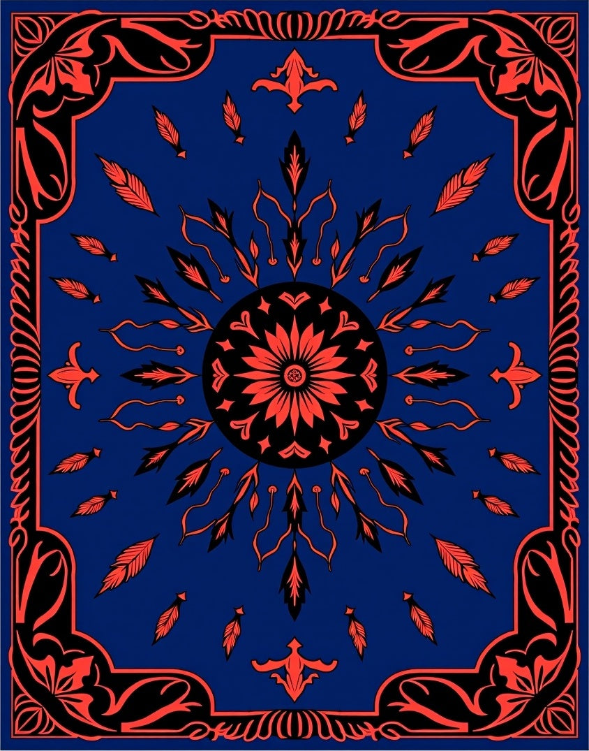 Bold Sunburst Floral Feather Design Rug