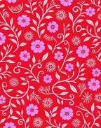 Floral Vine Pattern Red Pink White Rug