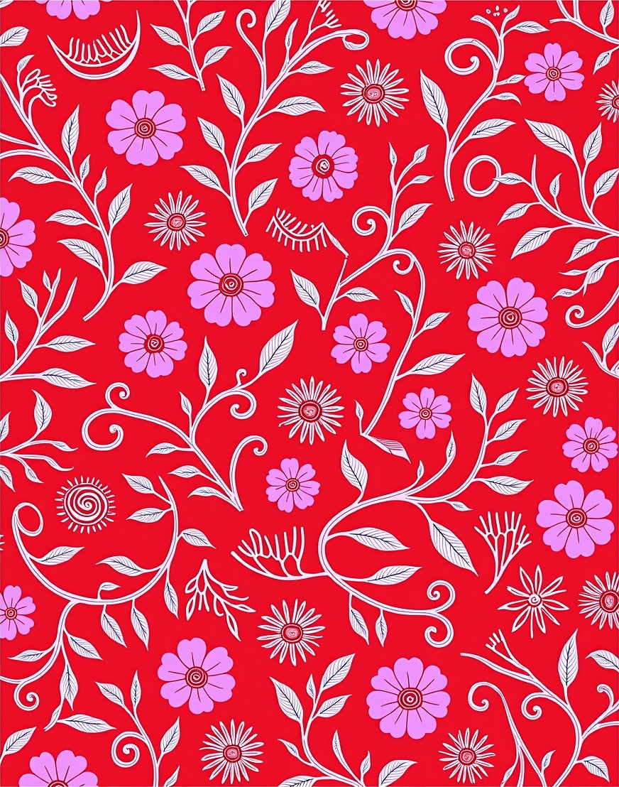 Floral Vine Pattern Red Pink White Rug