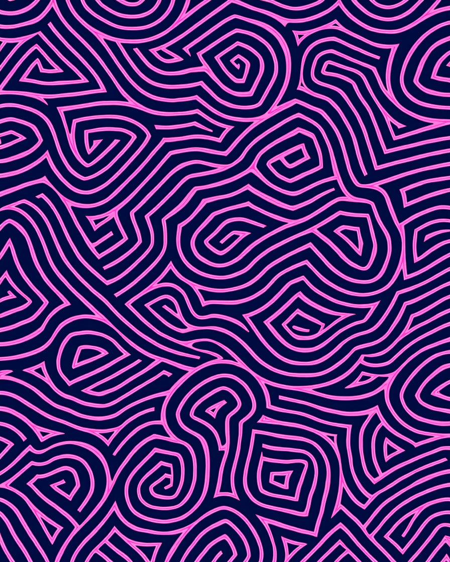 Bold Pink Outline Abstract Maze Rug