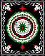 Bold Green Red White Starburst Medallion Rug