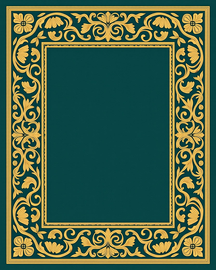 Golden Floral Scrollwork Classic Border Design Rug
