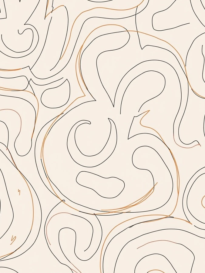 Abstract Swirl Black Brown Line Rug