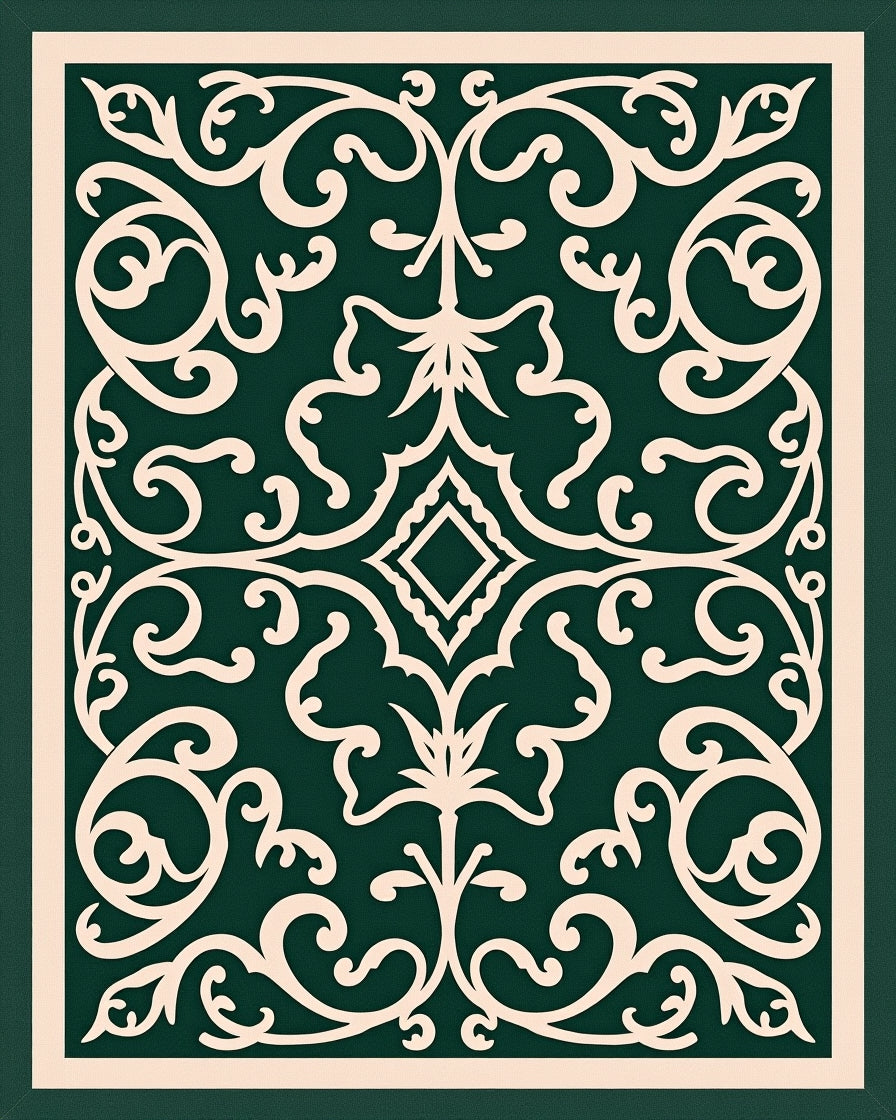 Ornate Ivory Floral Scrollwork Rug