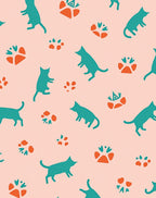 Teal Silhouette Cats And Paws Print Rug
