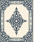 Dark Blue Floral Bordered Medallion Design Rug