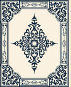 Dark Blue Floral Bordered Medallion Design Rug