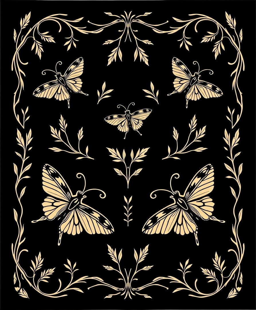 Golden Butterflies and Floral Vines Design Rug