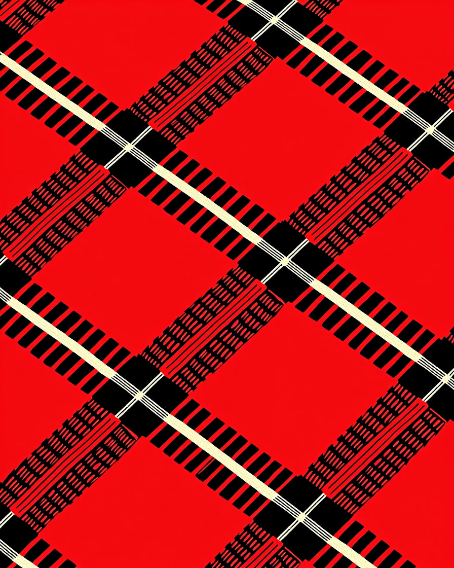 Bold Red Plaid Geometric Design Rug