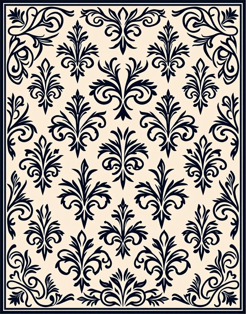 Classic Black White Damask Pattern Rug