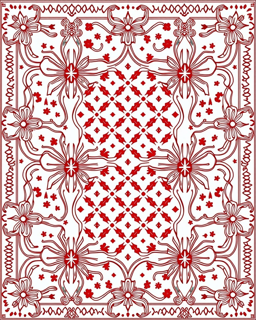 Red Floral Geometric Whimsical Design Rug