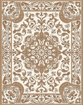 Ornate Brown Floral Scroll Pattern Rug