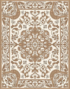 Ornate Brown Floral Scroll Pattern Rug