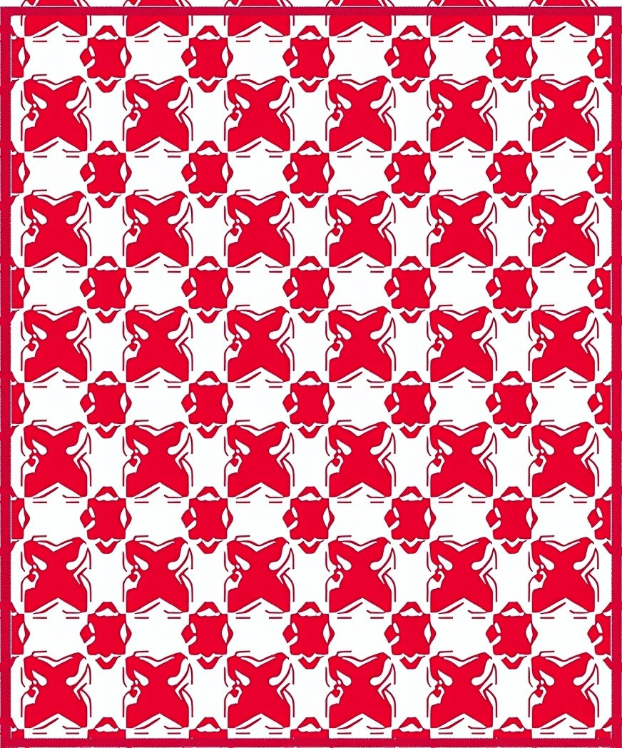 Bold Red White Interlocking Geometric Pattern Rug