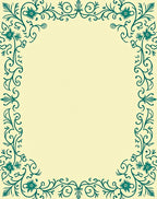 Teal Floral Vine Border Pattern Rug