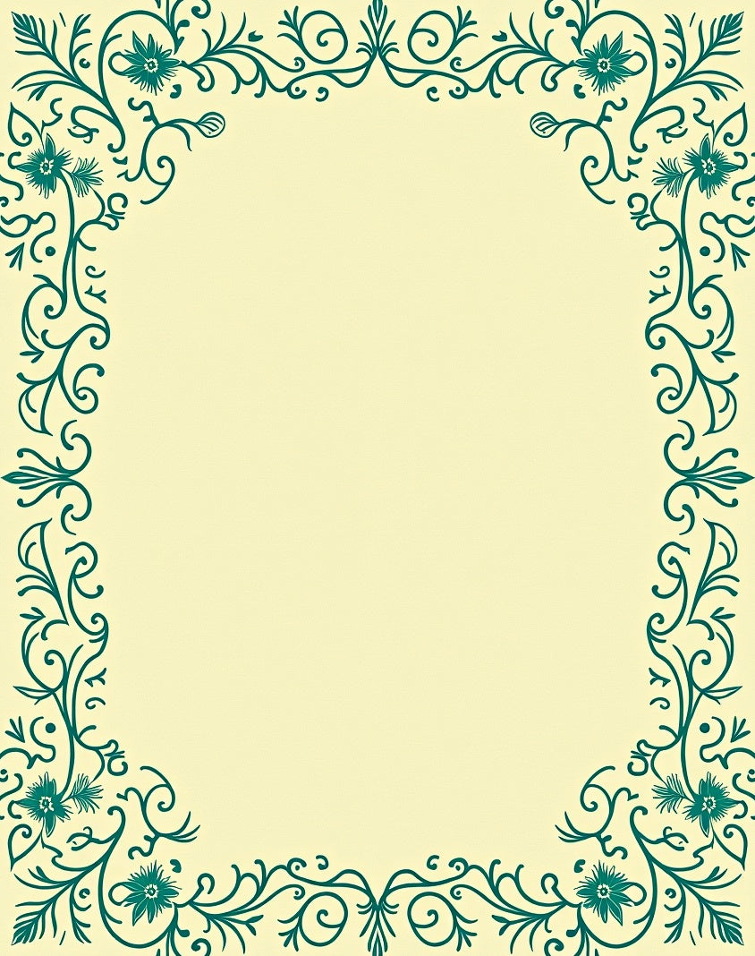 Teal Floral Vine Border Pattern Rug