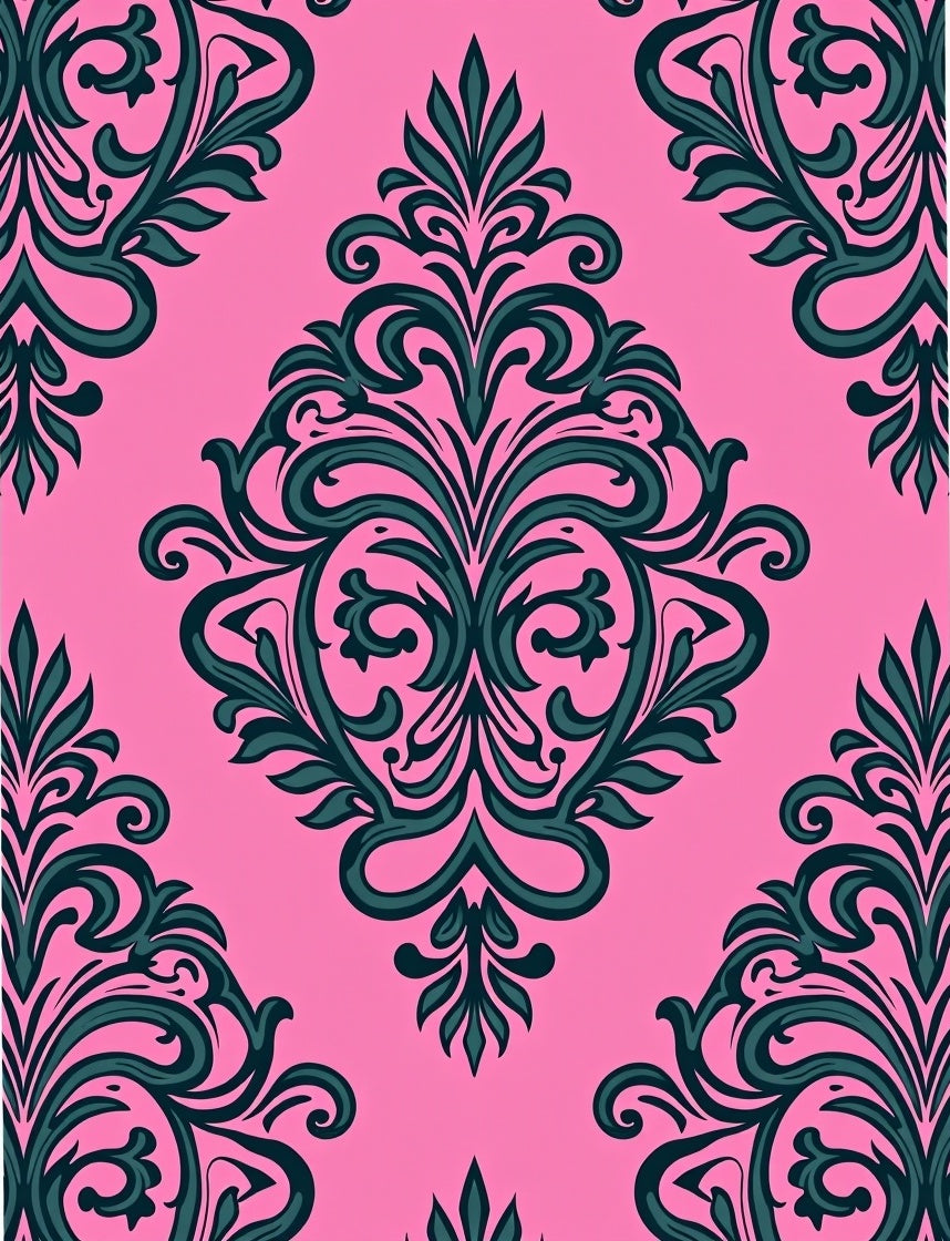 Elegant Floral Scrollwork Pink Teal Design Rug