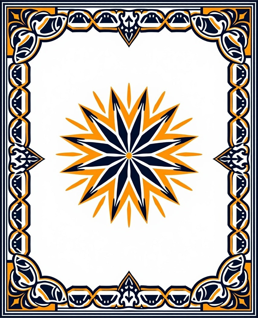 Geometric Starburst Border Design Rug