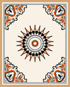 Orange Black Sunburst Mandala Tile Rug