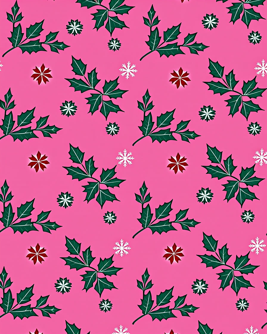 Pink Holly Leaf Snowflake Festive Rug