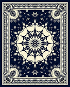 Dark Blue Cream Intricate Mandala Rug
