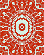 Intricate Radial Red White Pattern Rug