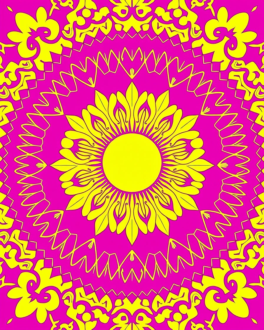 Vibrant Neon Floral Mandala Pattern Rug