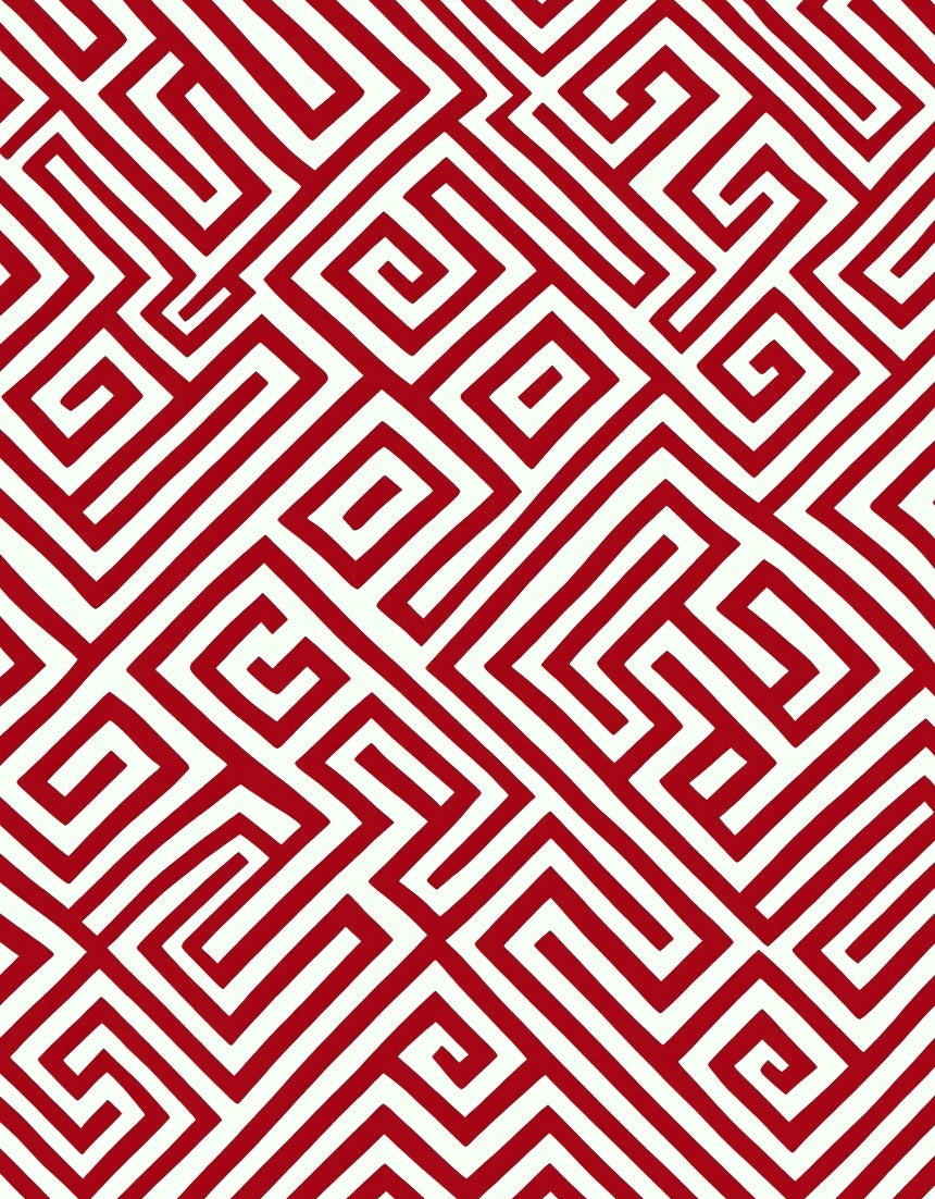 Bold Red Geometric Maze Pattern Rug