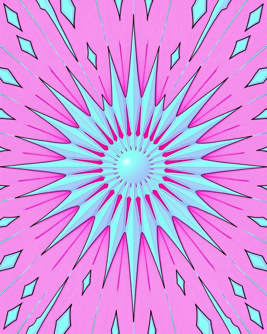 Geometric Pink Blue Starburst Pattern Rug