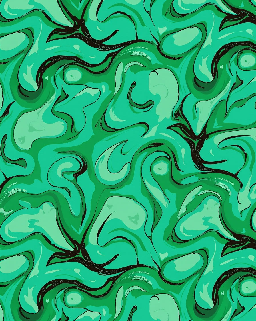 Abstract Swirls Green Contemporary Design Rug