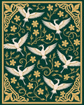 Elegant Cranes Flowers In Gold Border Rug