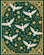 Elegant Cranes Flowers In Gold Border Rug