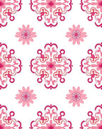 Pink Floral Scrollwork Baroque Pattern Rug
