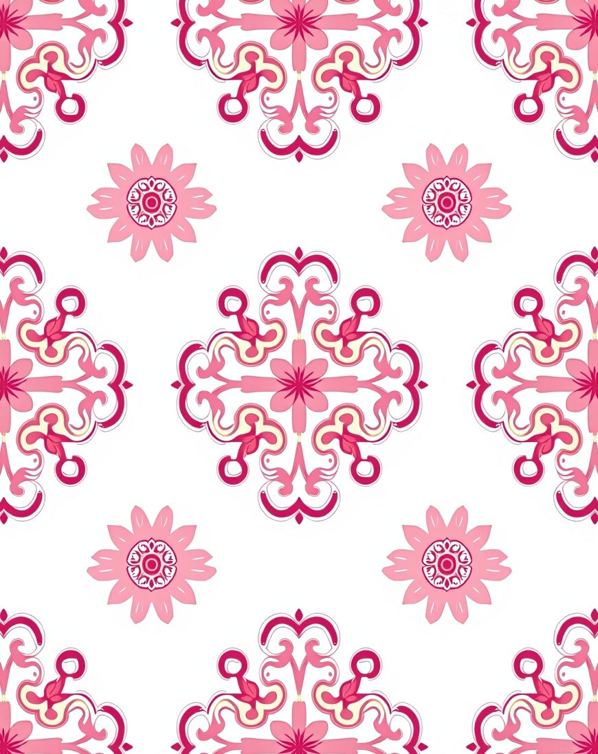 Pink Floral Scrollwork Baroque Pattern Rug