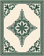 Ornate Dark Green Floral Medallion Pattern Rug
