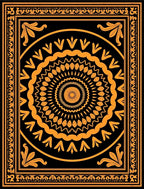 Intricate Orange Black Mandala Border Rug