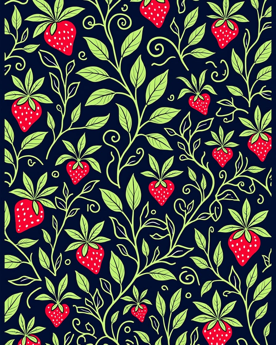 Strawberry Vine Foliage Pattern Rug